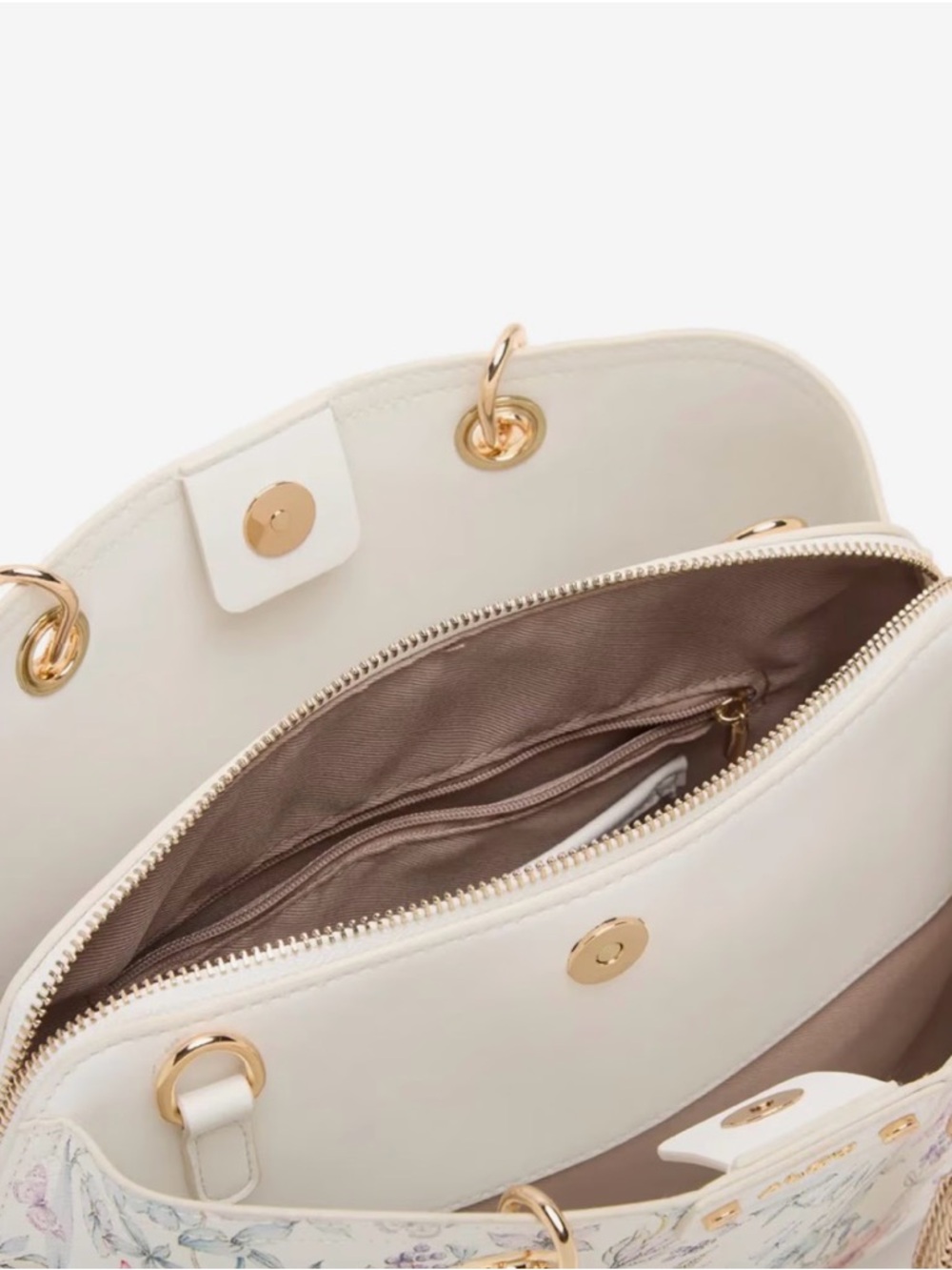 ALDO Cream Floral Satchel with Gold Tassel Charm - Picture 4 of 5